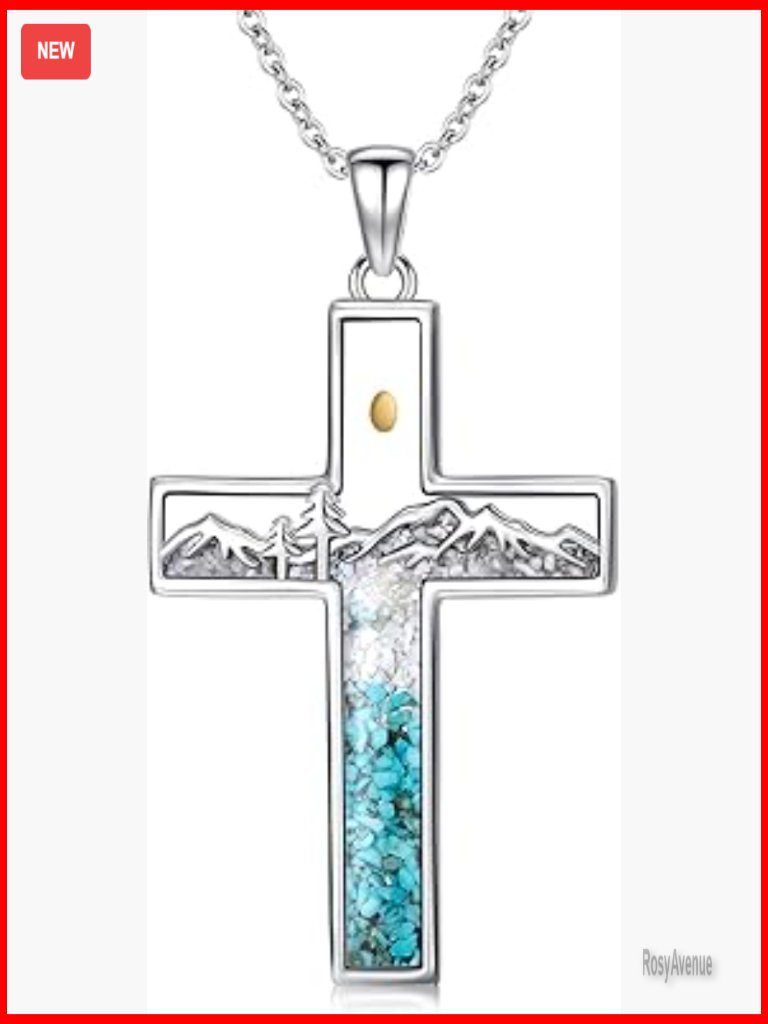 925 Sterling Silver Mustard Seed Cross Pendant Necklace 20 Inch Chain
